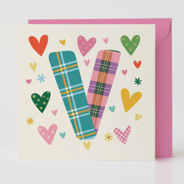 Tartan Pop Letter V - Mental health card with matching envelope for a meaningful connection.