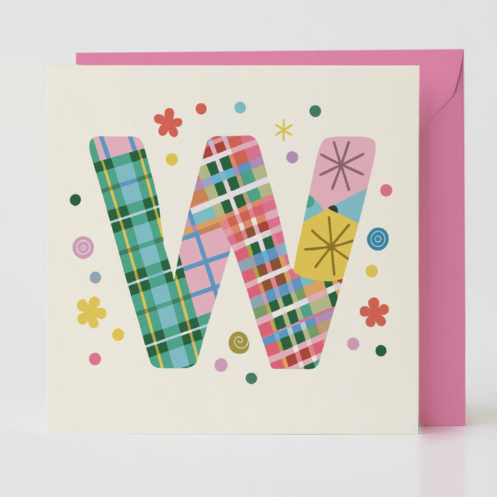 Tartan Pop Letter W - Mental health card with matching envelope for a meaningful connection.