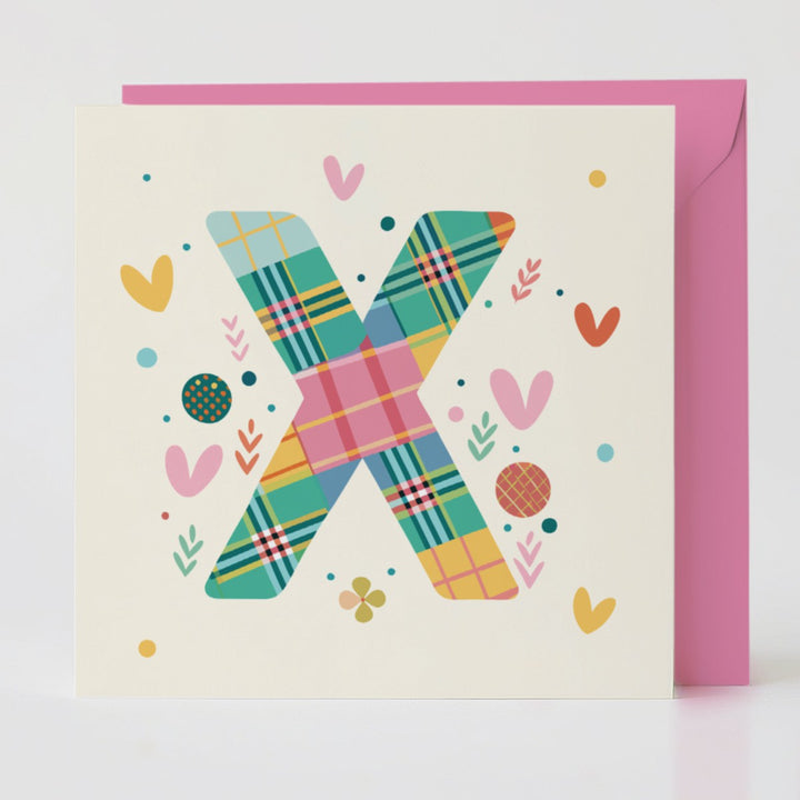 Tartan Pop Letter X - Mental health card with matching envelope for a meaningful connection.