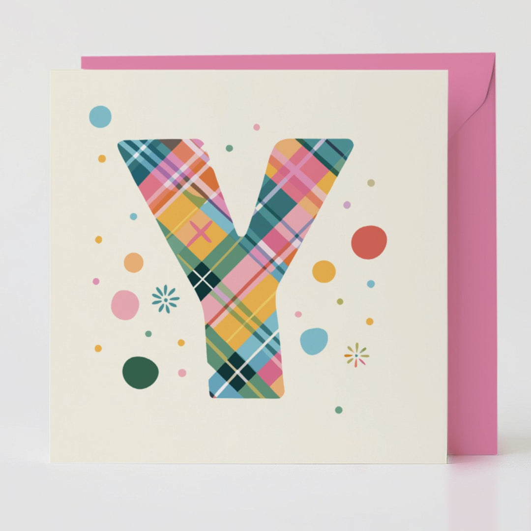 Tartan Pop Letter Y - Mental health card with matching envelope for a meaningful connection.