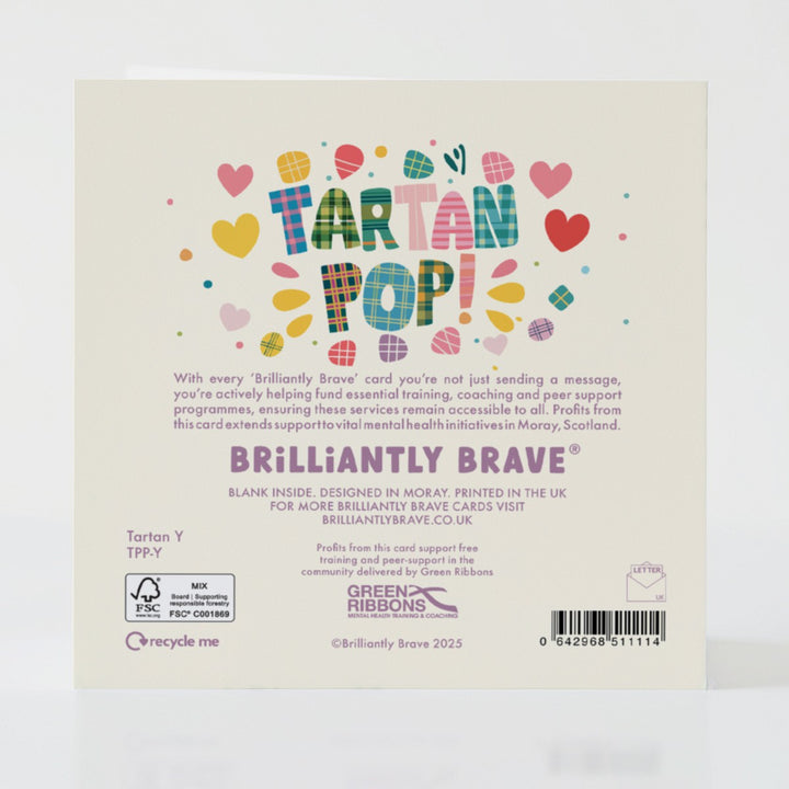 Tartan Pop Letter Y - Back of the card with additional thoughtful design details.