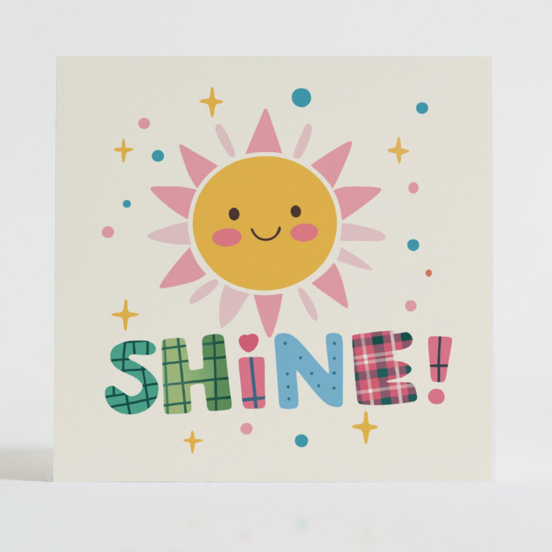 Shine! - Encouragement card featuring a unique tartan design and message reflecting light.
