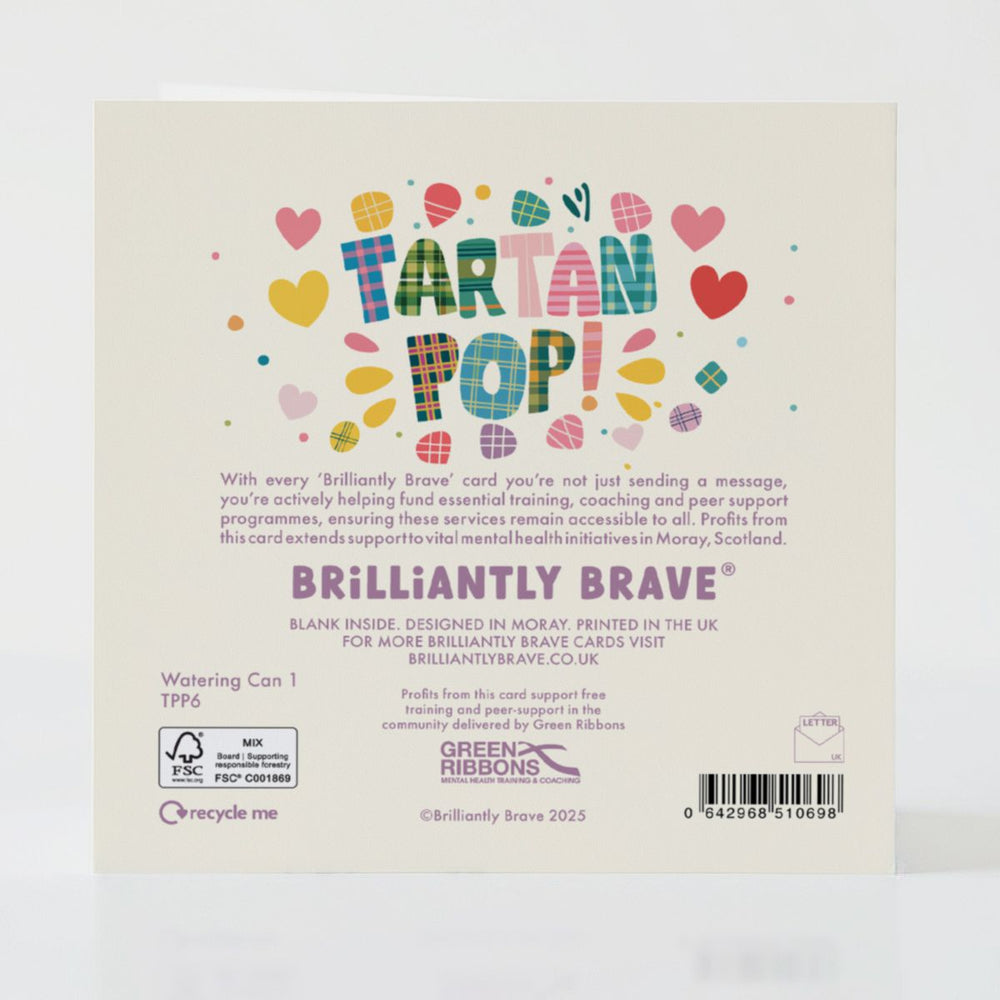 Tartan Pop Teapot 1 - Back of the card with subtle design and details that complement its warmth theme