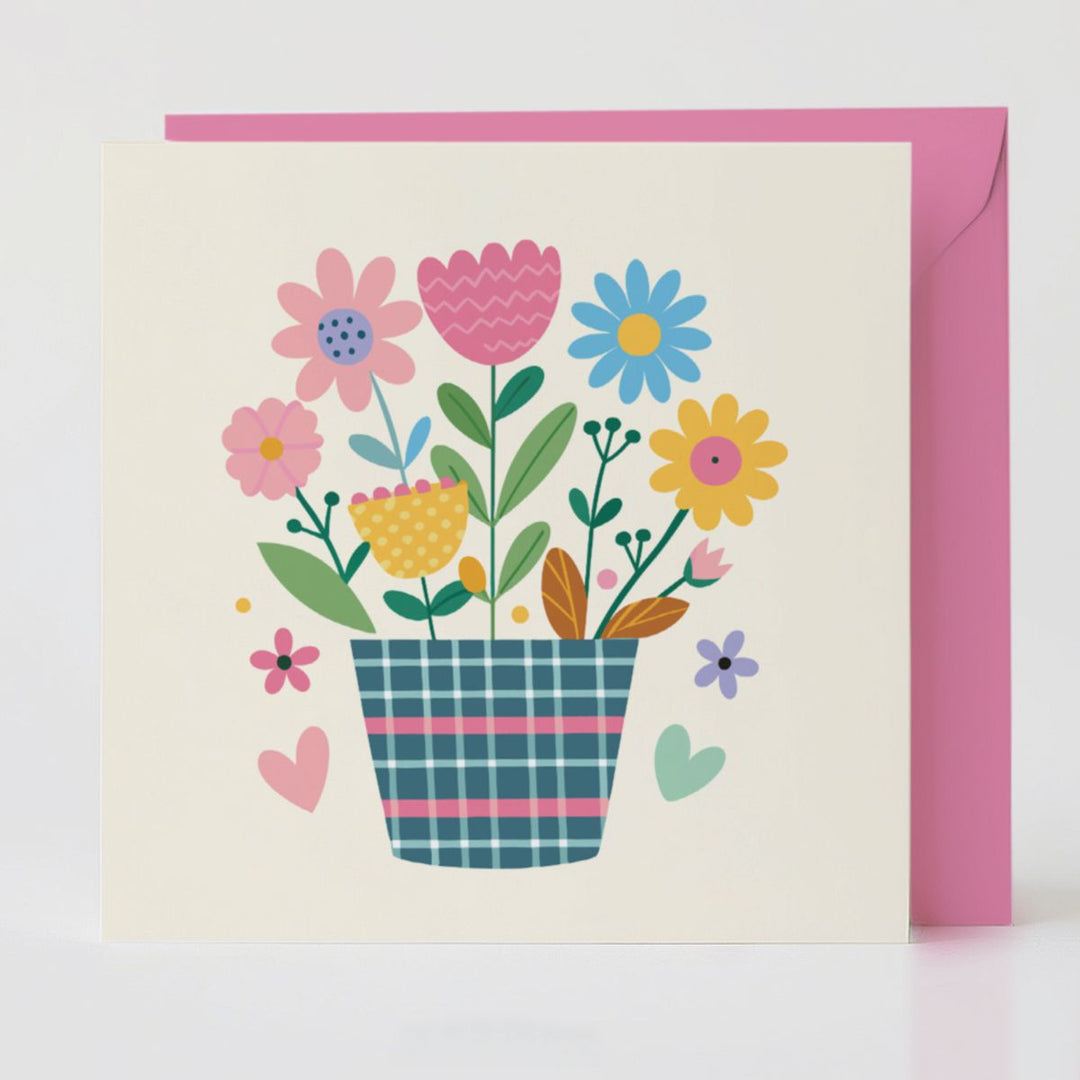 Tartan Pop Flowerpot 1 - Positivity card with matching envelope to share colour and joy.