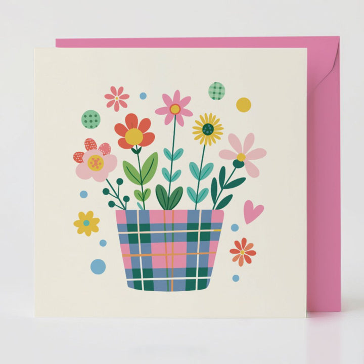 Tartan Pop Flowerpot 2 - Positivity card with matching envelope to share growth and joy.
