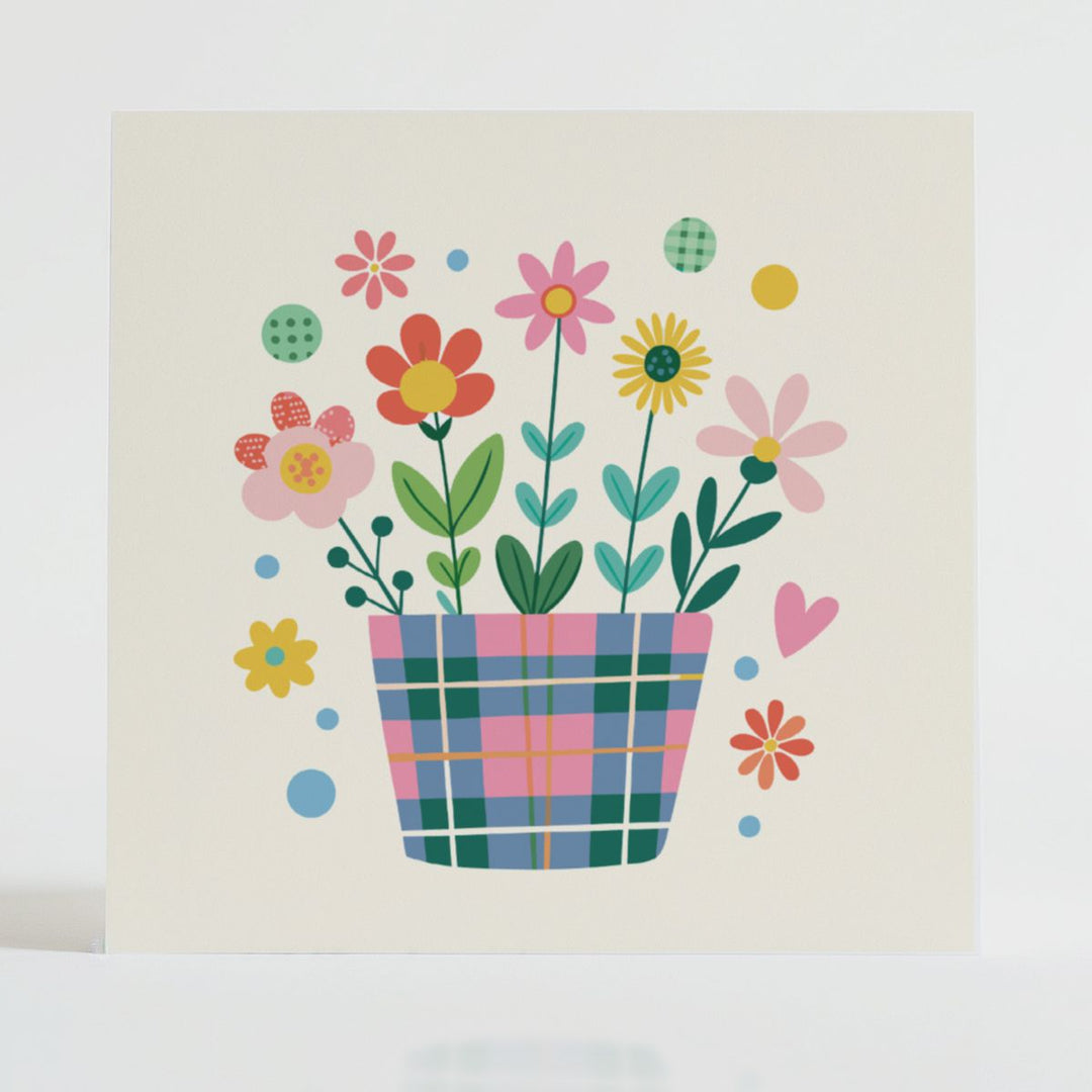 Tartan Pop Flowerpot 2 - Positivity card featuring a unique tartan design and message reflecting growth.