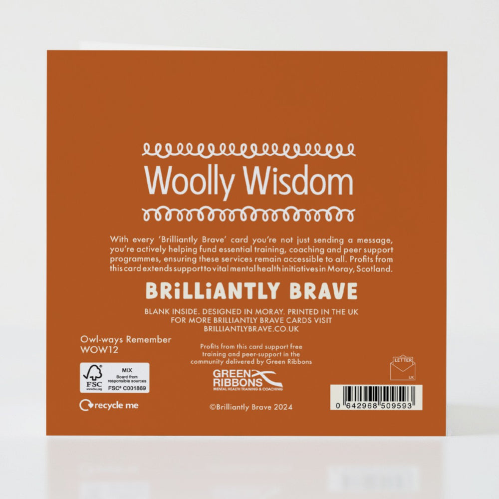 Owl-ways Remember - Back of the card with meaningful design and a reassuring message.